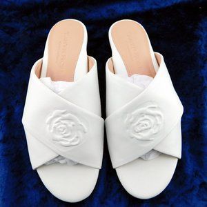 TARYN ROSE Collection Rose White Crisscross Leather Slide Sandals 6